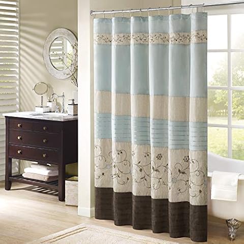 Madison Park Serene Cortina de Ducha de Seda sintética Bordada Floral Azul Cover