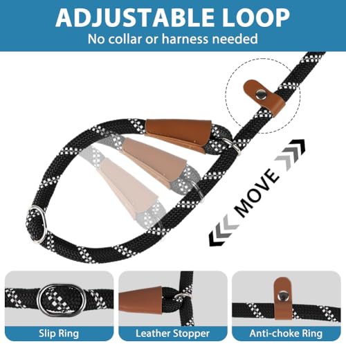 Aomig Schleppleine Verstellbarer Hundeleine für Welpen Kleine Mittlere Hund Katzen Reflektierend Leine Führleine Nylon mit Bequemen Gepolsterter Griff Training Outdoor Laufleine Trainingsleine Schwarz
