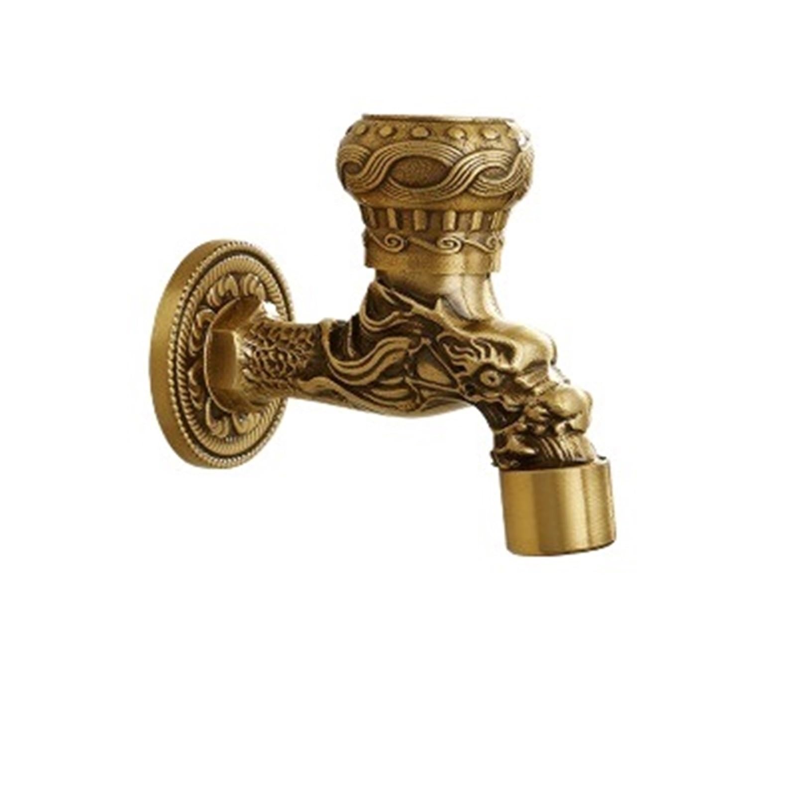 Outside Tap Brass Tap Faucet Garden Bibcocks Carved Washing Machine Outdoor Single Cold(Style C Short)