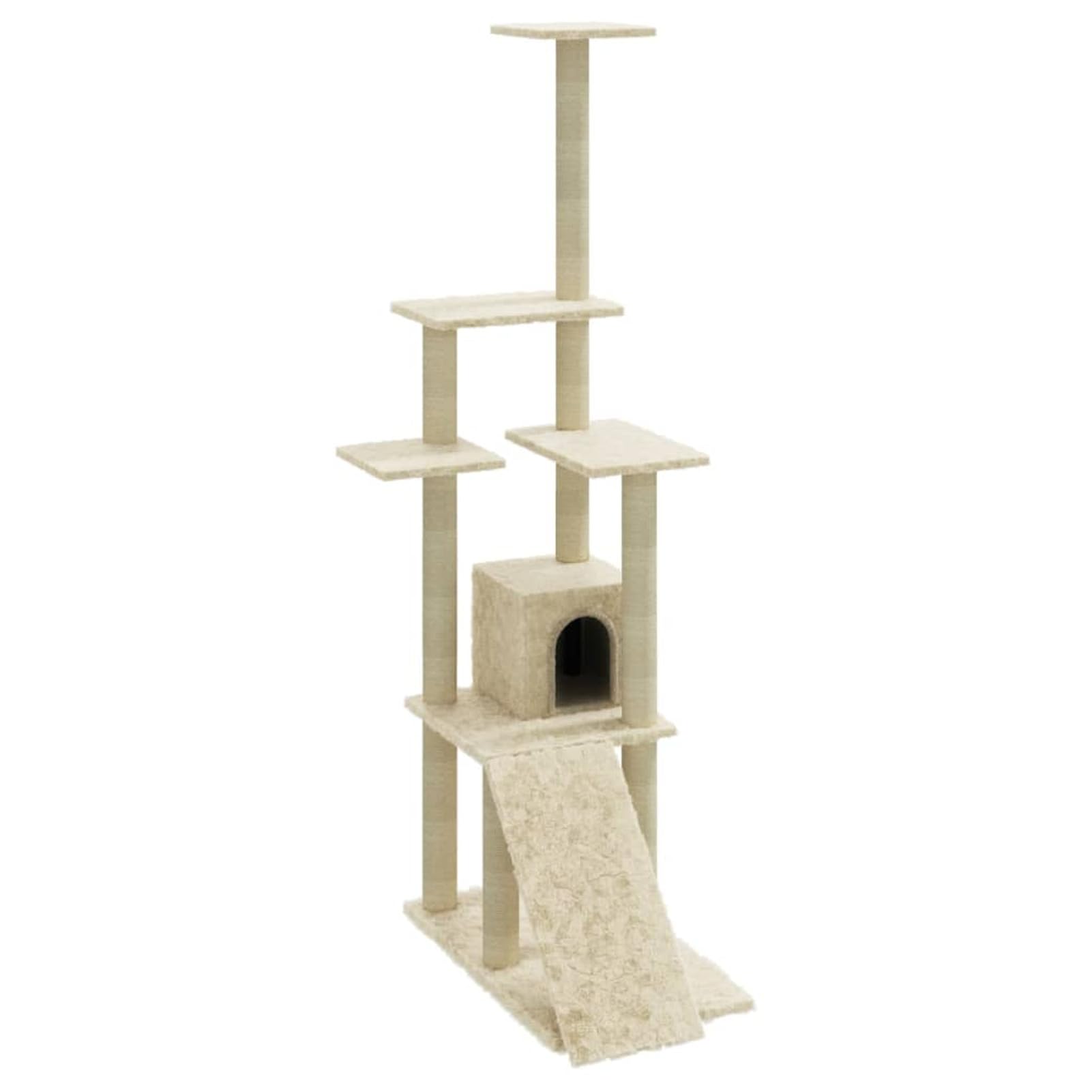 Homgoday Albero tiragraffi in sisal, color crema, 155 cm, tiragraffi a torre per gatti multilivello, centro attività per gatti da interno