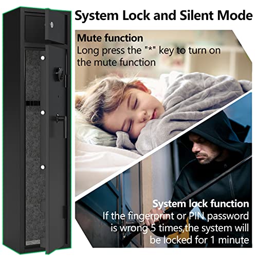 Fandon 5-4 Gun Safe,Gun Safes For Home Rifle And Pistols, Rifle Safe And Shotguns Long Gun Cabinets,Anti-Theft Gun Safes Quick Access Biometric Password Lock & Silent Mode #TOP4
