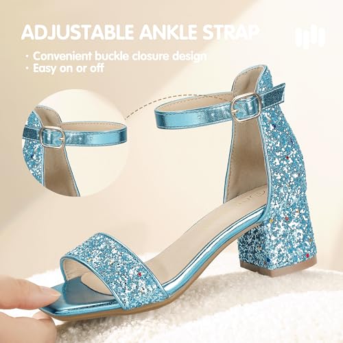 Image of Hehainom Girls Dress Shoes Heels Sandals Little Big Kids Square-Toe Ankle Strap Wedding Party Flower Girls Shoes