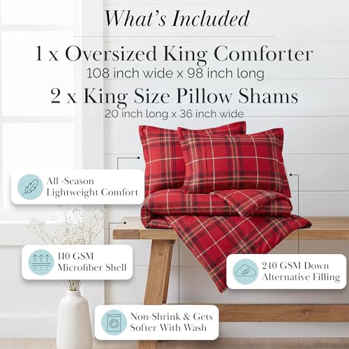 Red King Size Comforter Set, Cal King Comforter with 2 Shams, Red Plaid by Southshore Fine Living, Inc. - Used condition - Image 2
