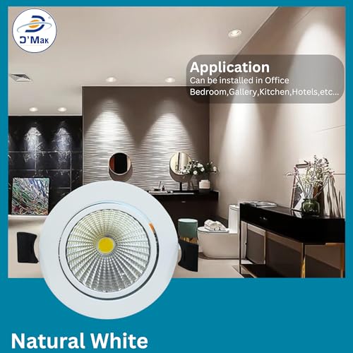 Image of D'Mak Moveble LED COB Light | Recessed LED Ceiling Light for Indoor Lighting | Natural White Color | Aluminium Body (2, 12 Watt)