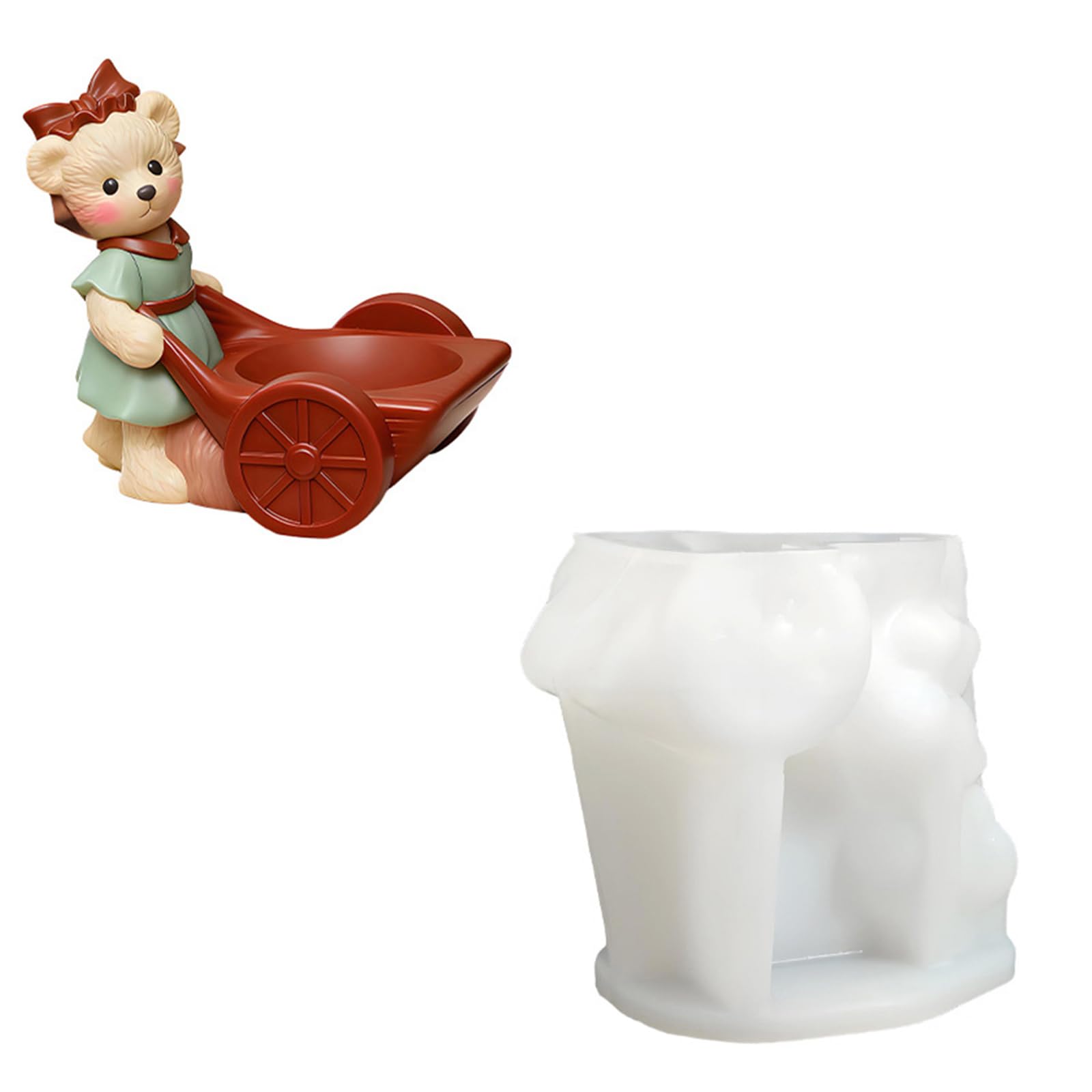 Msioytog Bear Pushing Cart Silicone Molds for Resin Casting Hydroponic Plant Stand Entryway Storage Tray Home Decoration Bear Cart Silicone Food Grade Statue