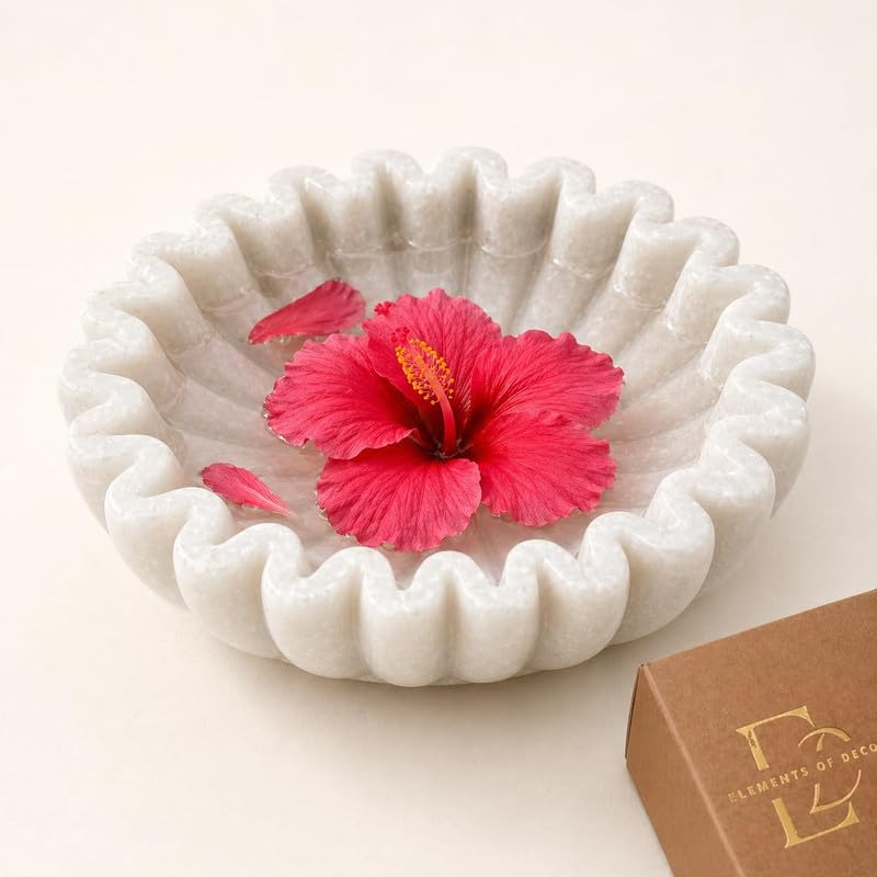 Image of Marble Urli Bowl for Home Decor | Handcrafted Floating Bowl, Decorative Centerpiece for Living Room, Luxury Stone Urli Dish, Pooja Decor & Festive Gift Item (Ruffle Urli /6 Inch)