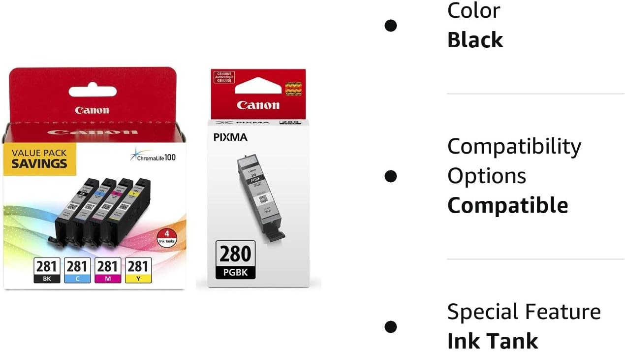 Canon CLI-281 4-Color Ink Tank Value Pack PGI-280 Black Ink