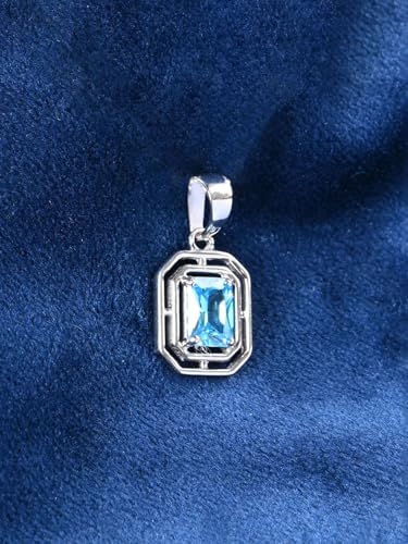 Image of Clara 925 Silver Blue Solitaire Men Pendant Necklace Gift for Men & Boys | Available With or Without Chain | Platinum Plated | Swiss Zirconia
