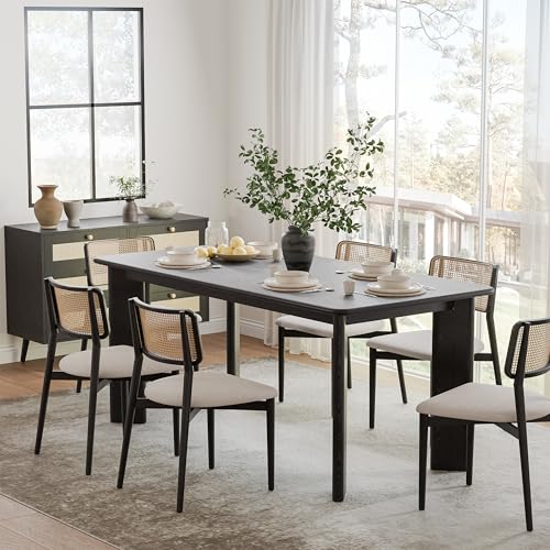 Image of Casaphoria 67 inch Farmhouse Dining Table for 6，Wood Rectangular Living Room Table, Modern Kitchen Table with Sturdy Base & Thickened Tabletop, Easy to Assembly & Clean, Black