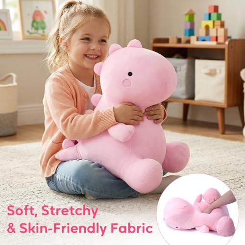 Image of VHYHCY Cute Dinosaur Plush Toys, Fat Dinosaur Stuffed Animals, Soft Plush Dino Plushie, Birthday Gifts for Kids Girls Boys Pink 8 inch