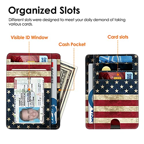 Image of FINTIE Slim Minimalist Front Pocket Wallet, RFID Blocking Credit Card Holder Card Cases with ID Window for Men Women (US-Flag)