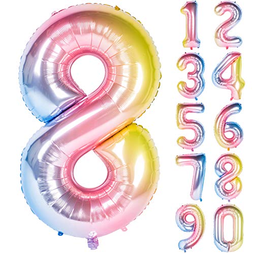 Image of 40 Inch Rainbow Digit Helium Foil Birthday Party Balloons (Lightly color 8) | Helium Foil Birthday Party Balloons big size Gradients Rainbow Digit