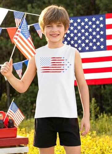 Image of Boys 4th of July Patriotic Sleeveless Tee American Flag Tank Top 6-14 Years