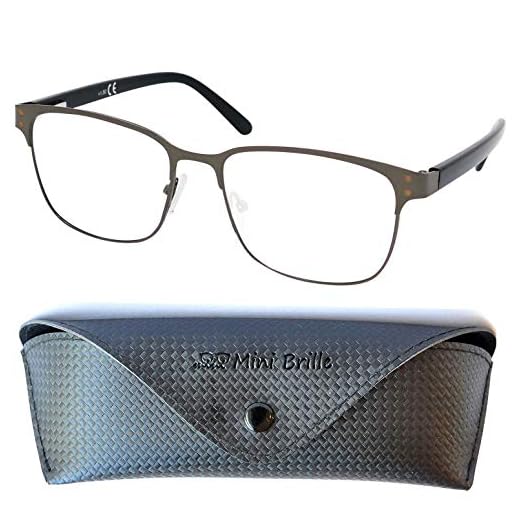 Gafas de Lectura Vintage con Cristales Grandes, Montura de Acero Inoxidable (Grafito), Funda GRATIS, Gafas Para Leer Hombre y Mujer +2.5 Dioptrías
