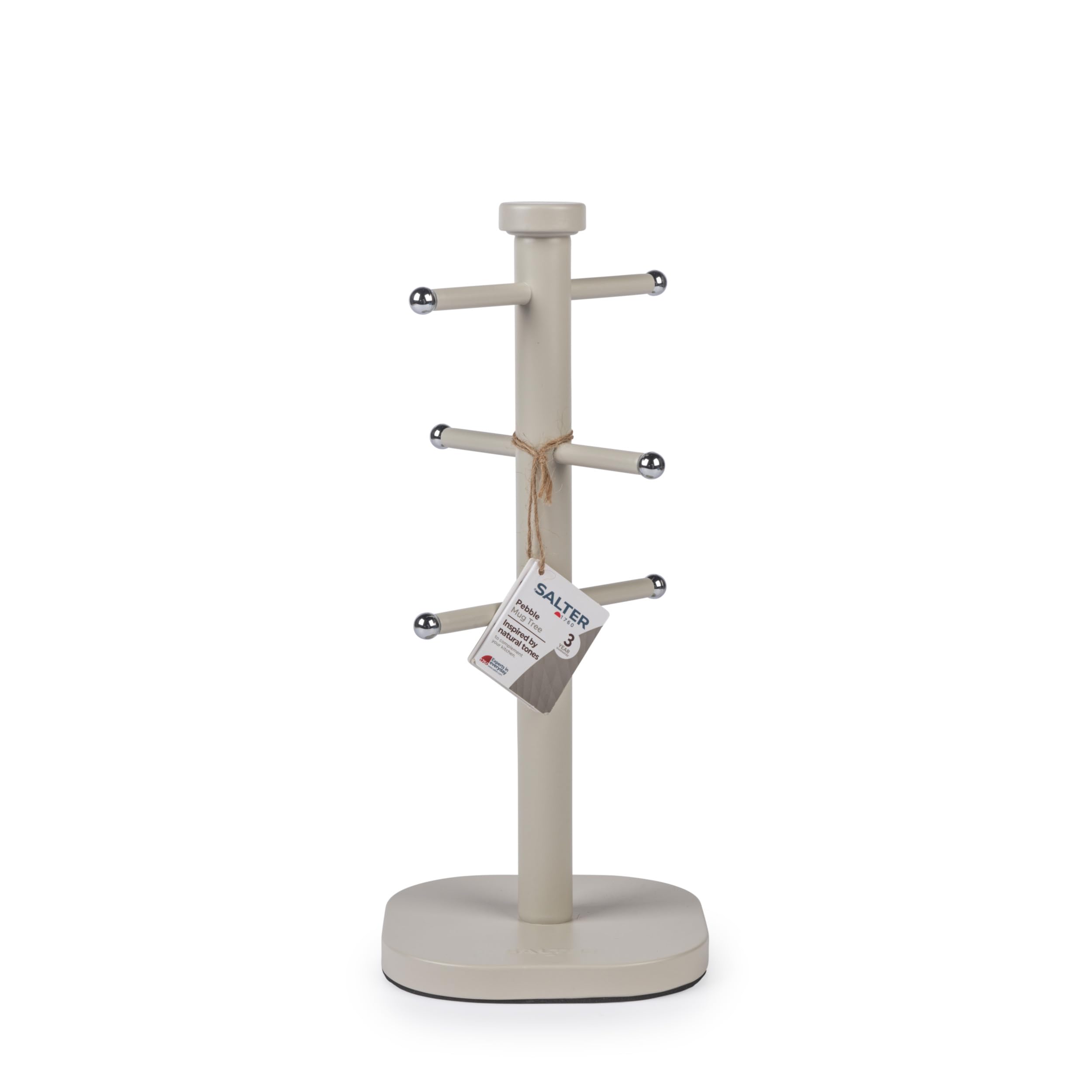 Salter Pebble Mug Tree – Carbon Steel Cup Holder for Kitchen Countertop Tabletop, 6 Branch Display Stand for Coffee Mugs/Tea Cups, Freestanding Sturdy Steel Storage Rack, Stone