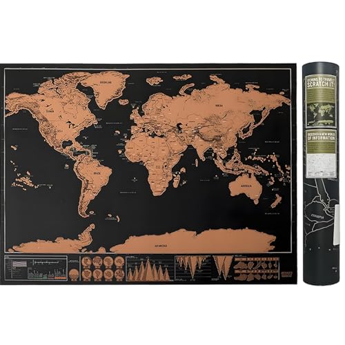 Mapa del mundo para rascar, 42,5 x 30 cm, juego completo con todos los accesorios, banderas de colores y pegatinas, mapa como póster de pared para colgar, para amantes de los viajes.