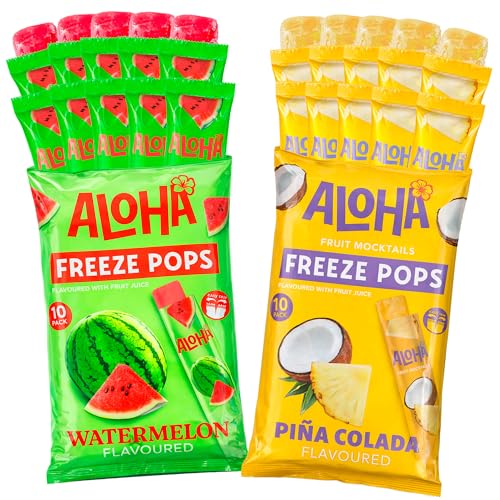Pack 20 Polos Flash para Congelar ALOHA · 10 Watermelon Sandía + 10 Piña Colada · Cócteles de Frutas Naturales Sin Alcohol · Polos Líquidos Ice Pops Verano · Sin Gluten · Selección Cia&Co