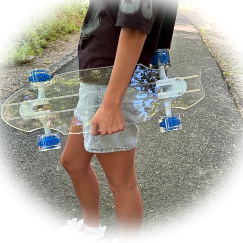 24'' Penny Ghost Board- Acrylic Penny Longboard with LED Wheels for a Smooth Ride- Travel-Size Clear Skateboard Offers Easy Control & Style- Cruise Freely with Skateboard for All Ages- Riptide
