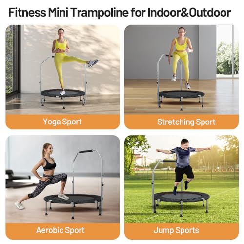 Panana Foldable Mini Trampoline, Fitness Trampoline Rebounder with Adjustable Handlebar for Adults, Exercise Trampoline Bouncer for Adults Home Gym Jumping Workout, 150kg Capacity - Image 5