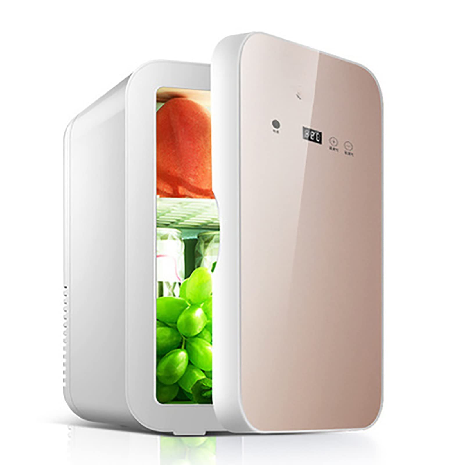 8L Mini Fridge Small Skincare Refrigerator Digital Display Electric Reefer Portable With Temperature Control Food Heater & Beverage Cooler For Car/Camping/Travel AC+DC Power Compatibility(Gold)