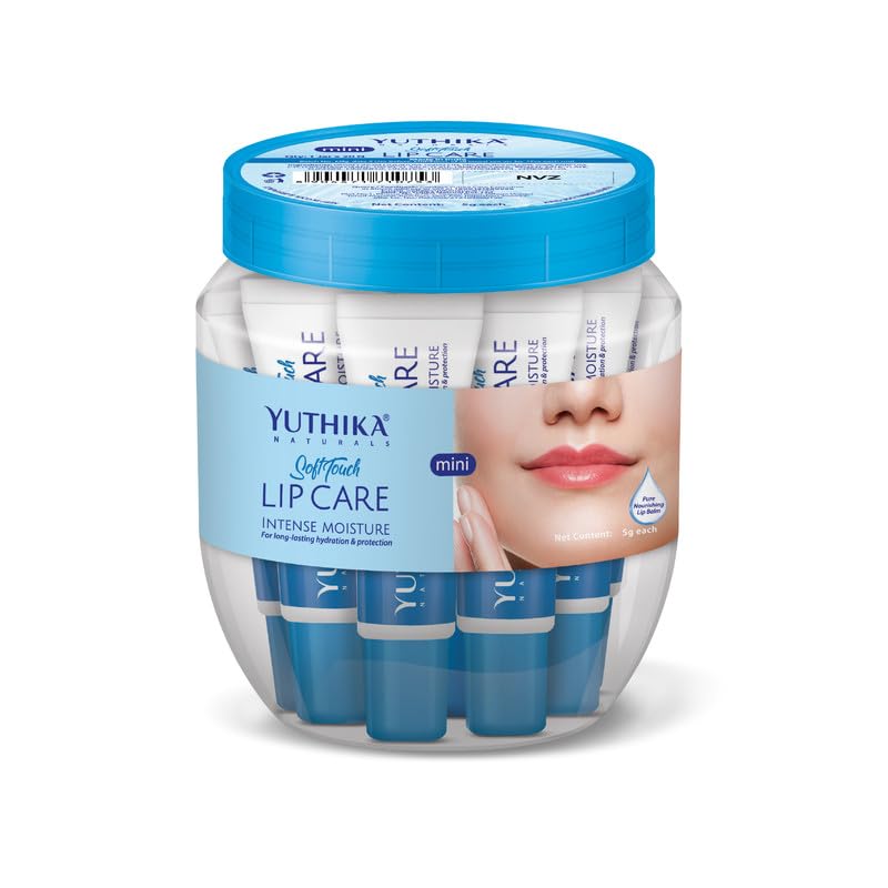 Yuthika Naturals Soft Touch Lip Balm for Soft & Naturally Pink Lips, Moisturizes & Hydrates Dry Lips, Lip Care, Clear, 5 Gram (Pack of 20) with Jar