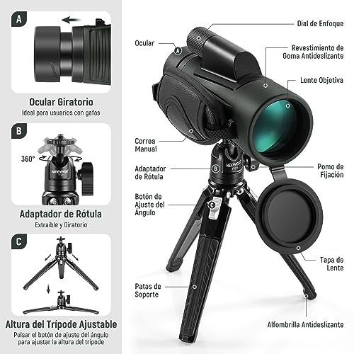 Miniatura 6 de Neewer 12x50 Ed Telescopio Monocular Con Clip Para Teléfono Trípode Bolsa, Ipx7 Impermeable A Prueba De Niebla A Amortiguación Smc Bak-4 Prism Smartphone Spotting Scope Para Camping,Astronomía,Ls-T17