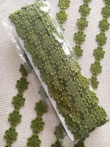 7 Yards 1'' Moss Green Lace Ribbon Lace Trim Daisy Flower Edging Ribbon For Sewing Crafts #TOP3