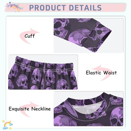 Fustylead Vibrant Purple Skull on Dark Background Pajamas Cotton Sleepover PJ Set Long Sleeve Lounge Wear4