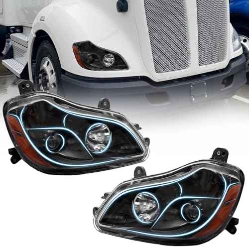 aostirmotor Headlight Fit for Kenworth T680 2013-2021 Halogen Headlight Headlamp Black House (Black Left & right side)