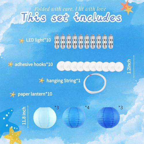 Image of Chinese Paper Lanterns - Pack of 10, 12-Inch Blue /Royal Blue Hanging Lights for Birthday Party Decorations, Ceiling Decor, Rainbow Classroom, Wedding, and Home Party