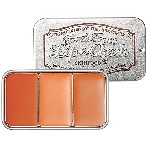 SKINFOOD Fresh Fruit Lip & Cheek Trio - 3-Color Lipstick and Blush Makeup - Korean Cosmetics for Skin, Face, Lips, and Cheeks - Beauty Products with Natural Fruit Extract and Oil - (#04 FIG)