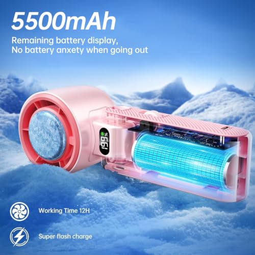 Image of Handheld Portable Fan with Ice Cooler: 199-Speed 5500mAh | Rechargeable Handheld Fan, Hand Cooling Personal Fans with 20000 RPM Air Turbo Tech for Travel Outdoor