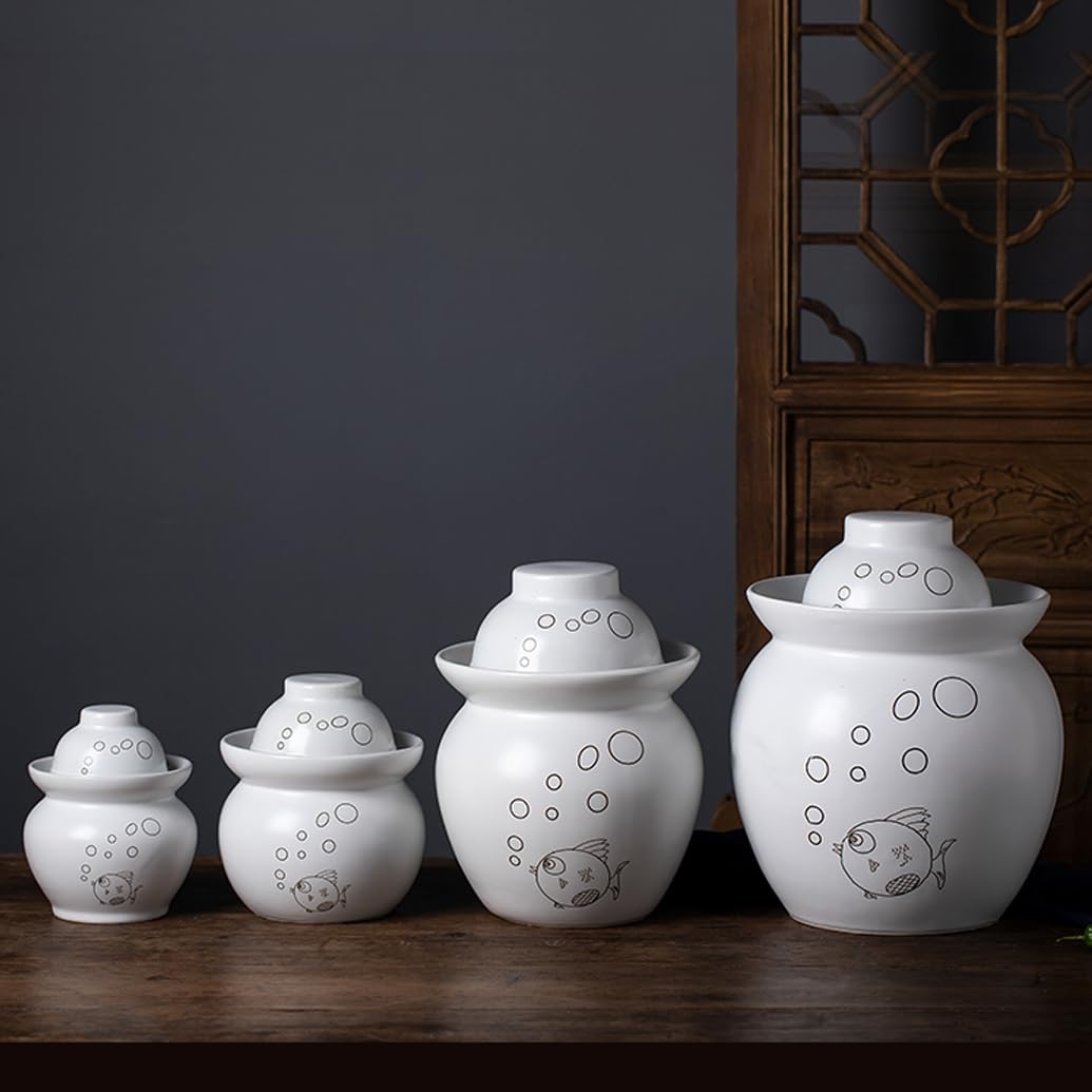 Chinesische Keramikfanzalglas mit Fermentationsdeckel, fermentierender Crock mit Wasserversiegelungslöschdeck White-7L