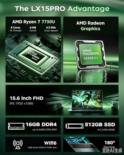 Image of MALLRACE Gaming Laptop,15.6 inch Laptop with AMD Ryzen 7 Processor (Up to 4.5GHz,8C /16T),16GB DDR4 RAM 512GB SSD, AMD Radeon Graphics,WiFi 6, Webcam,2026 Windows 11 Laptop Computer for Video Editing