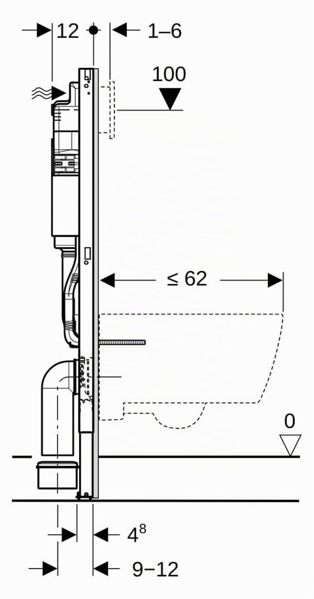 Geberit DuofixBasic 458103002 (bleu foncé, élément pour WC, 112 cm, avec réservoir Delta UP 12 cm, pour murs en métal et bois, en acier, position de fixation alternative, autoportant)