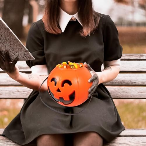 شنطة يقطين للهالوين، اكياس خدعة او حلوى للهالوين، شنطة سلة للوجبات الخفيفة، دلو جودي قابل لاعادة الاستخدام، افضل هدايا حفلات هالووين (B)