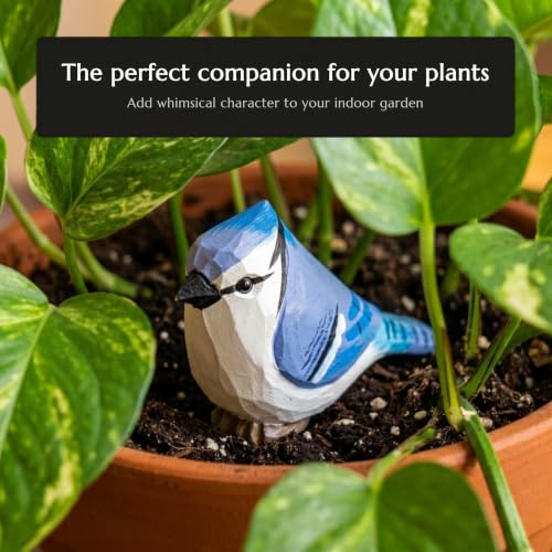 Figura Decorativa de Pájaro Azul Tallada en Madera miniatura 3