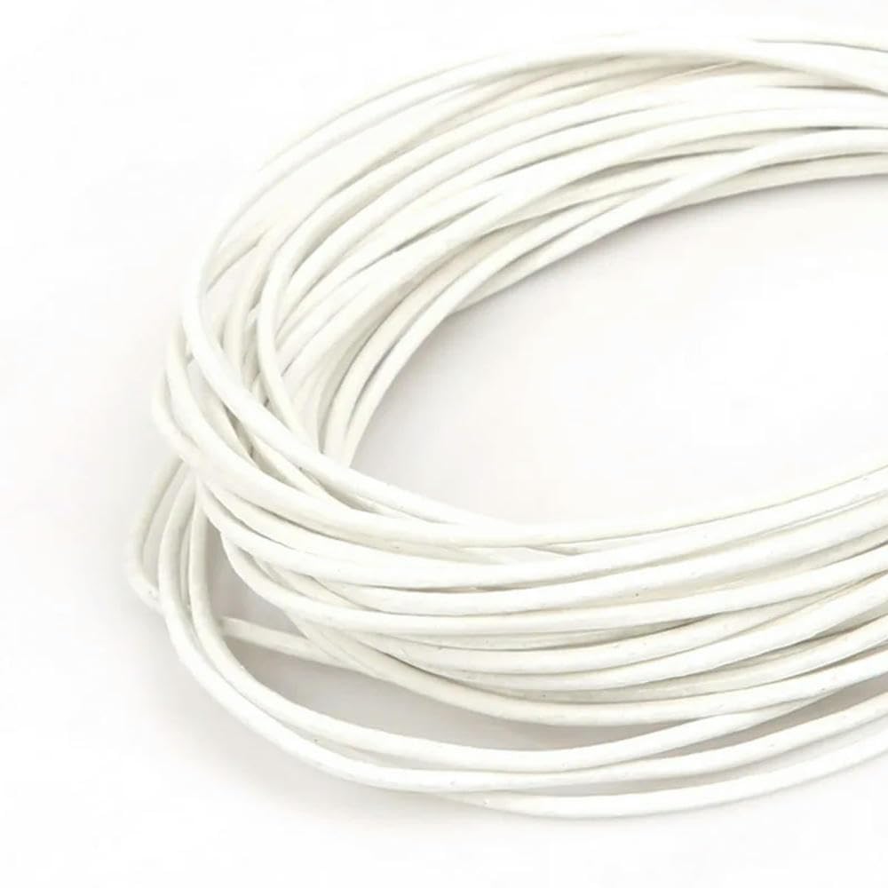 Embroidery thread, Cowhide Leather Rope String, Round Thong Cord 5 Meters Multicolor 1-2mm DIY Jewelry Making Bracelet Findings(White,1.5mm)
