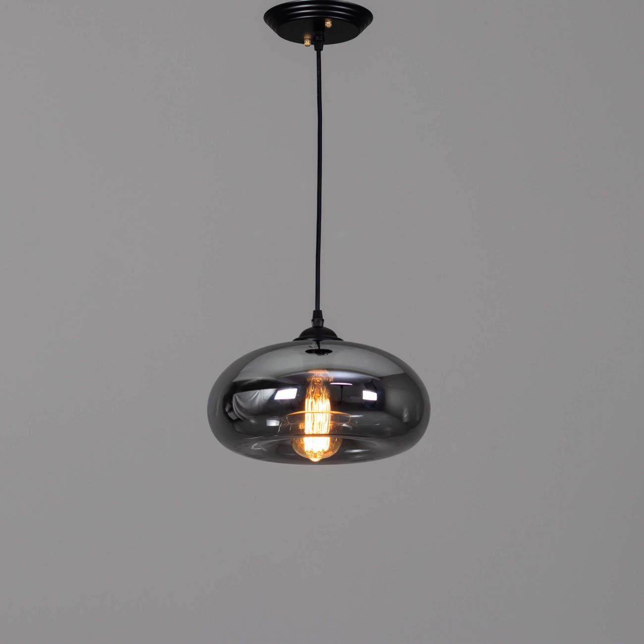 KOSILUM - Suspension goutte d'eau verre fumé noire - Ellipse - Lumière Blanc Chaud Eclairage Salon Chambre Cuisine Couloir - 1 x 60W - - E27 - IP20
