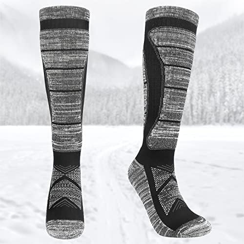 2 Pairs Men's Merino Wool Ski Socks 9-12,Thermal Thick Knee High Athletic Socks,Long Hose Thickend Terry Cushion Warm Anti Blister Hiking Trekking Skiing Socks