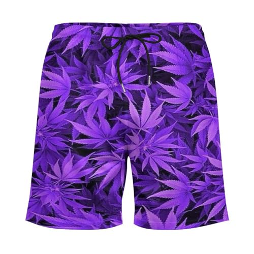 Purple Pot Leaf Men's Swim Trunk Quick-Dry Shorts with Mesh Lining And Pockets3