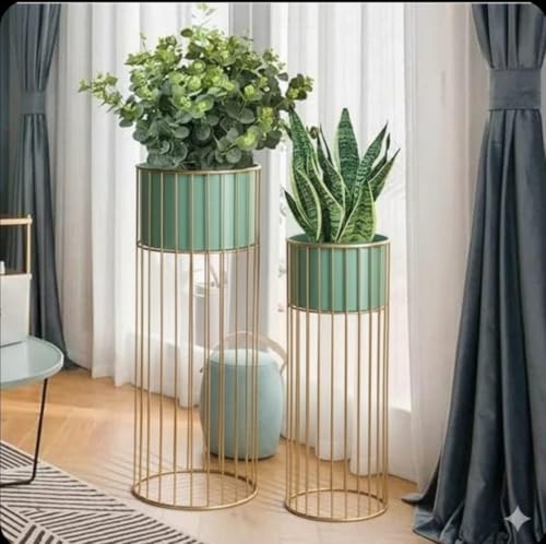 Image of Inspired Creations Premium Metal Planter Stand for Indoor Plants - Set of 2, Modern Decorative Gold Flower Pot Stands for Living Room, Home Decor, Balcony & Garden (Sturdy & Rust-Proof)