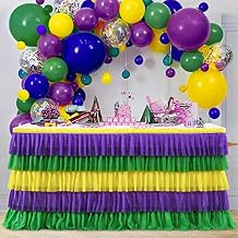 Mardi Gras Party Table Skirt Yellow Green Purple Table Skirts Mardi Gras Decorations for Carnival Masquerade Parade Party 14ft