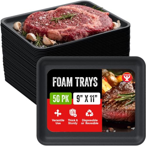 Hygloss Black Foam Trays for Food & Crafts, 9 x 11 Inch, Pack of 50 by Hygloss - Used condition - US$24.15