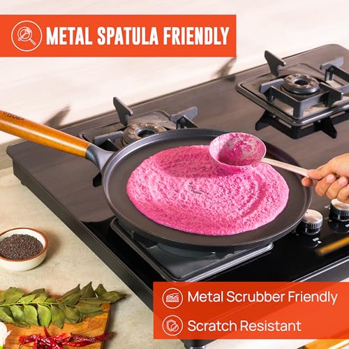 Image of KROSLO Lightweight Cast Iron Naturally Non Stick Dosa Tawa 26 cm | 100% Non-Toxic | Rust Resistant | Metal Spatula Friendly | Baby Food Safe