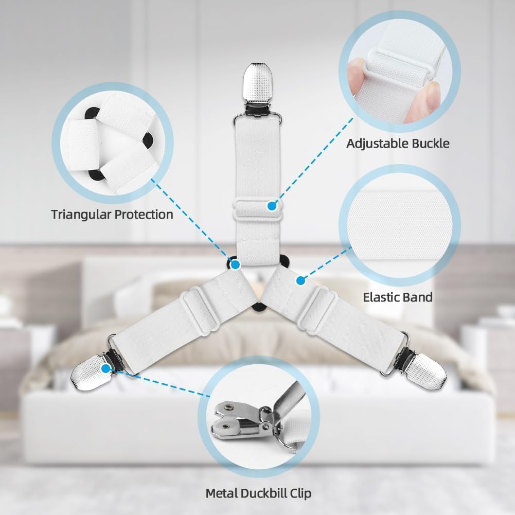 Adjustable Bed Sheet Clips, Sheet Fasteners Holder Straps And Suspender Gripper Extend From 21 To 80  550
