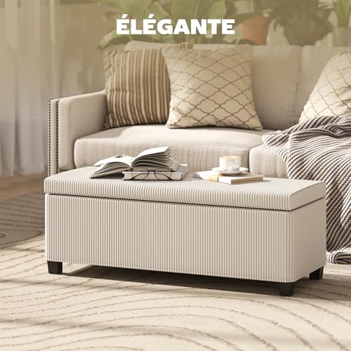 Banc coffre rangement velours côtelé 84L beige HOMCOM
