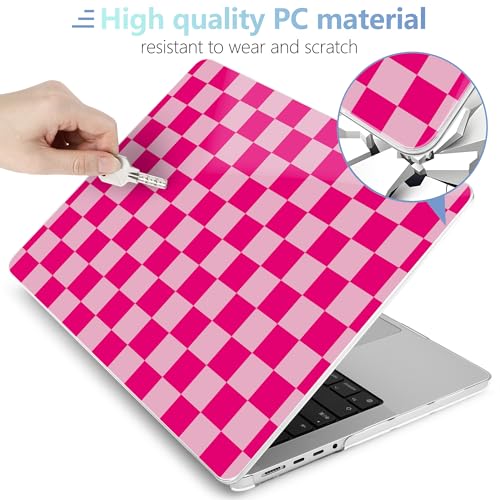 Image of MEEgoodo Case for MacBook Pro 14 inch (M5 /M4 /M3 /M2 /M1) Pro /Max 2026 2025 2024 2023 2021, Case Fit Model A3427 /A3426 /A3434 /A3112 /A3401 /A3185 /A2918 /A2992 /A2779 /A2442, Rose&Light Pink Checkerboard