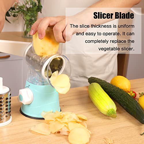 Bleum Cade Rotary Cheese Grater, 3 In 1 Drum Blades Grater Slicer Shredder Cheese Grater Rotary With Handle Food Shredder With Strong Suction Base Rotary Grater Ideal For Vegetables Nuts, Blue #TOP3