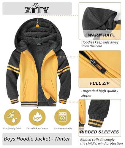 Image of ZITY Boys Zip Up Hoodie Fleece Jacket Kids Sherpa Lined Sweatshirts Outerwear Unisex Warm Winter Coat 6-15 Years Old